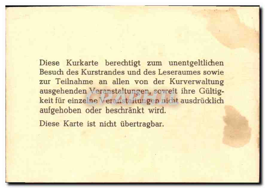 Vieux Papiers Ticket Kurkarte Ostseebad Travemude — Rückseite