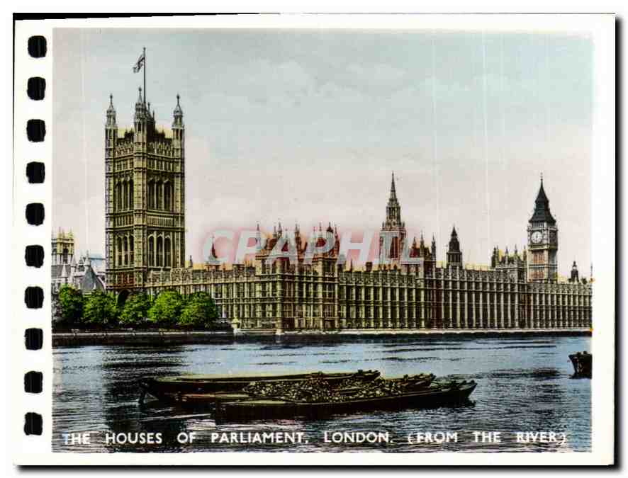 Die Häuser des Parlaments, London — Ansicht von der Flussseite — Vintage Postcard/Antike Ansichtskarte