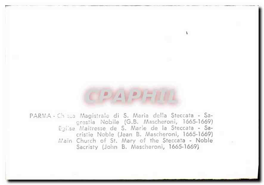CPA Parma Eglise Maitresse de S Marie de la Steccata Sacristie Noble  — Rückseite