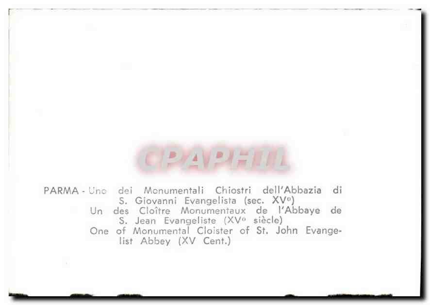 CPA Parma Un des Cloitre Monumentaux de l'Abbaye de S Jean Evangeliste  — Rückseite