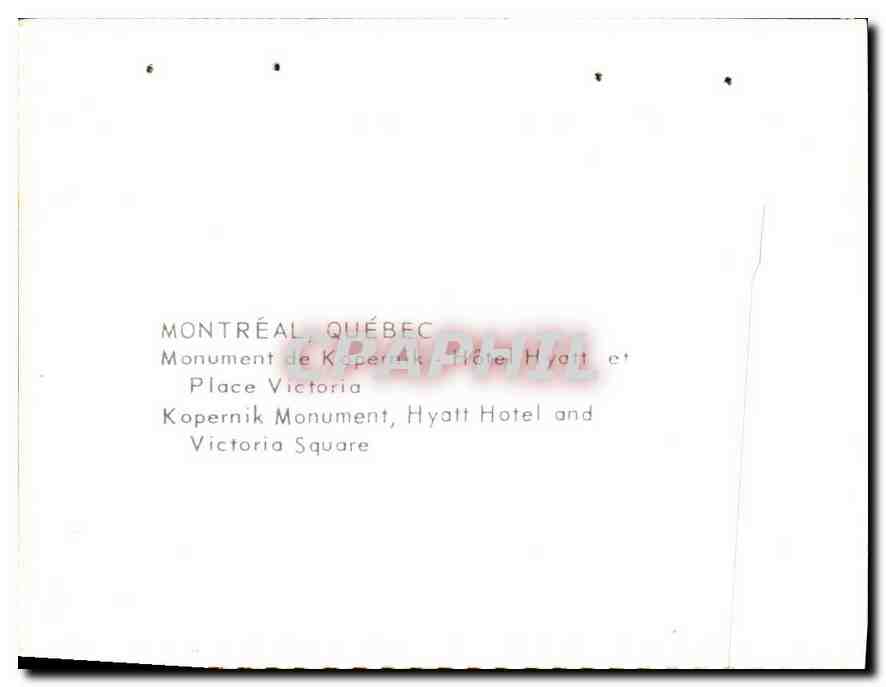 CPM Montreal Quebec Monument de Kopernik Hotel Hyatt  — Back