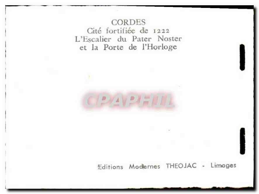 CPM Cordes Cite fortifiee de 1222 L'Escalier du Pater Noster et la Porte de l'Horloge  — Back