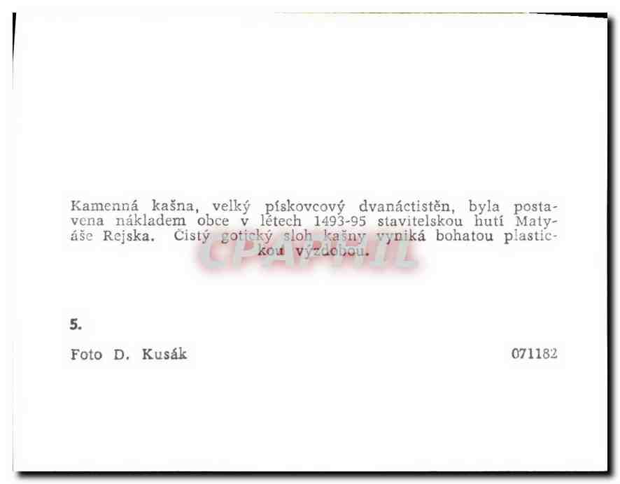 CPM Kamenna kasna velky piskovcovy dvanactisten byla postavena nakladem obce v letech 1493-95 stavit — Rückseite