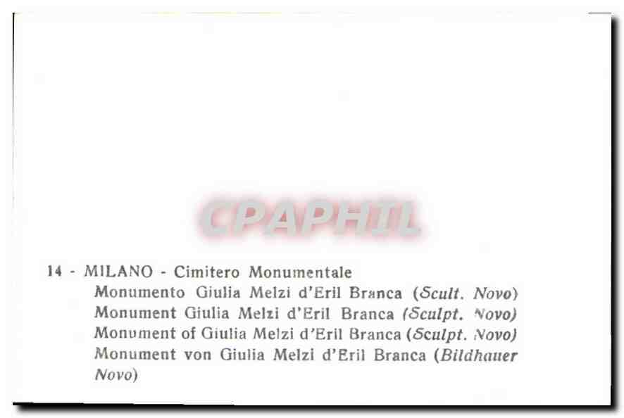 CPM Milano Cimitero Monumentale monument Giulia Melzi d'Aril Branca  — Rückseite