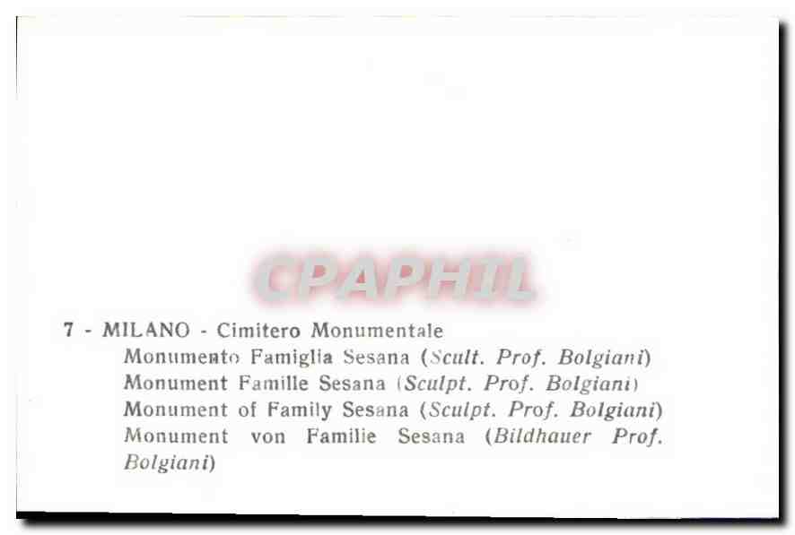 CPM Milano Cimitero Monumentale Monument famille Sesana  — Rückseite