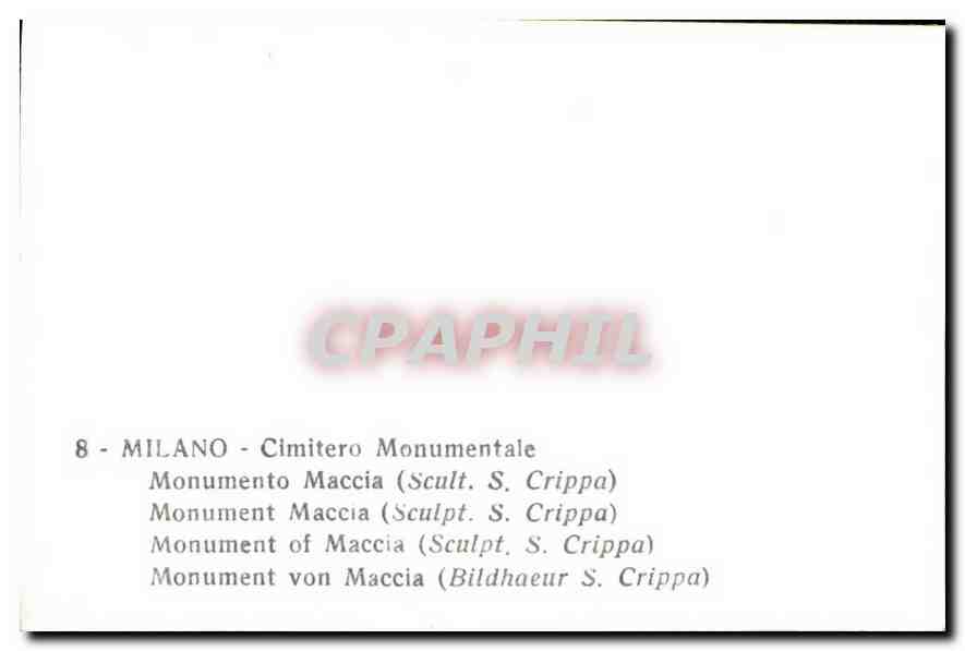 CPM Milano Cimitero Monumentale monument Maccia  — Rückseite