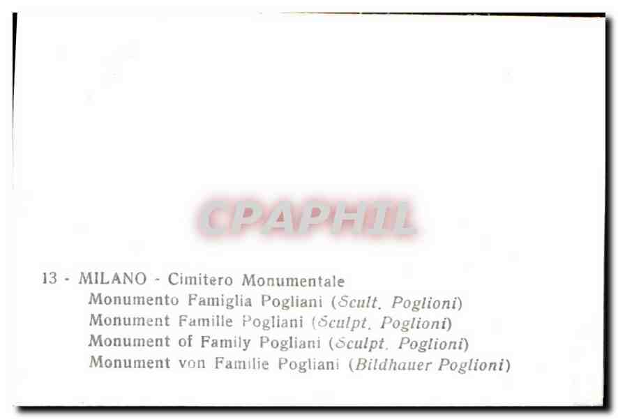 CPM Milano Cimitero Monumentale Monument famille Pogliani  — Rückseite