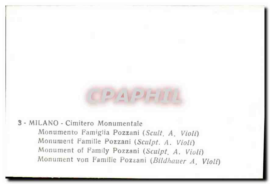 CPM Milano Cimitero Monumentale monuemnt famille Pozzani  — Rückseite