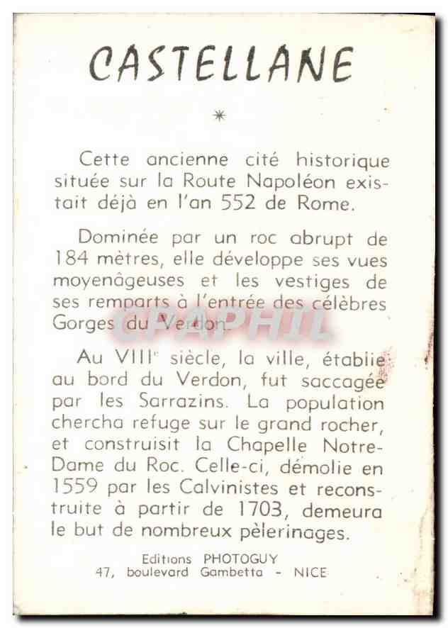 Cueillette de la Lavande — Castellane — Editions Photoguay, Nice — Rückseite