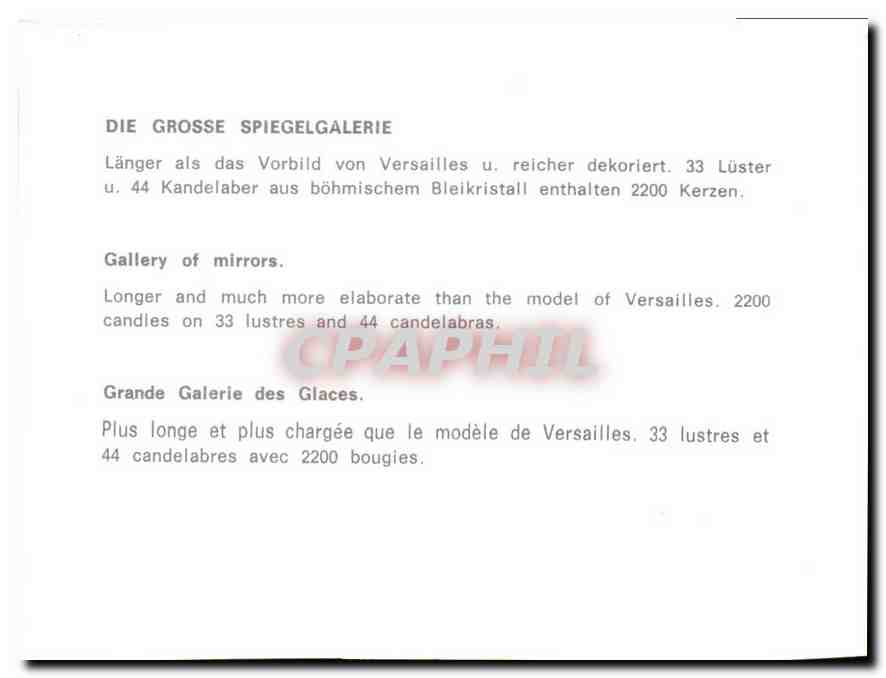 CPM Grande Galerie des Glaces plus longe et plus chargee que le modele de Versailles  — Back