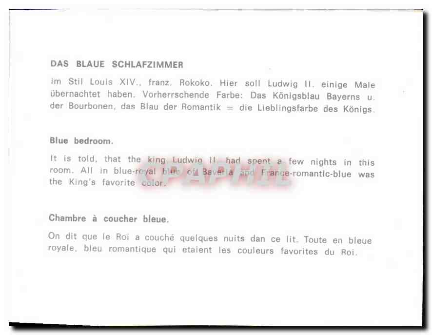 CPM Chambre a coucher bleue on dit que le Roi a coucher quelques nuits dan ce lit Toute en bleue roy — Rückseite