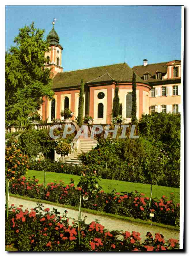 CPA Insel Mainau im Bodensee Rosengarten nit blick auf Schlob und Kirche 