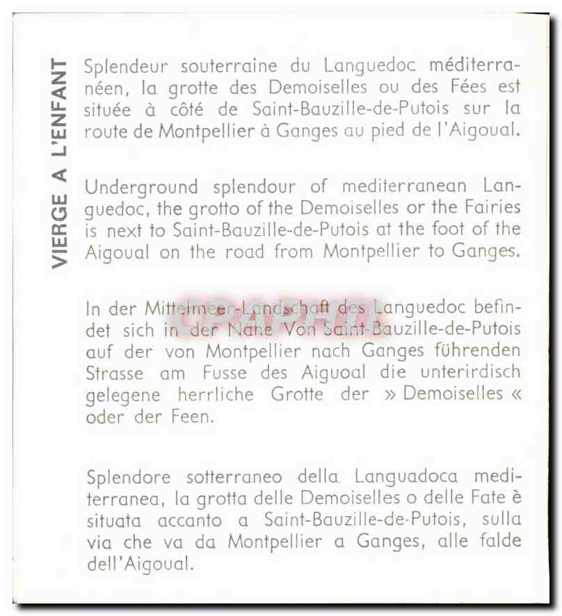 CPM La Falaise Illuminee Splendeur souterraine du Languedoc mediterraneen la grotte des Demoiselles  — Rückseite