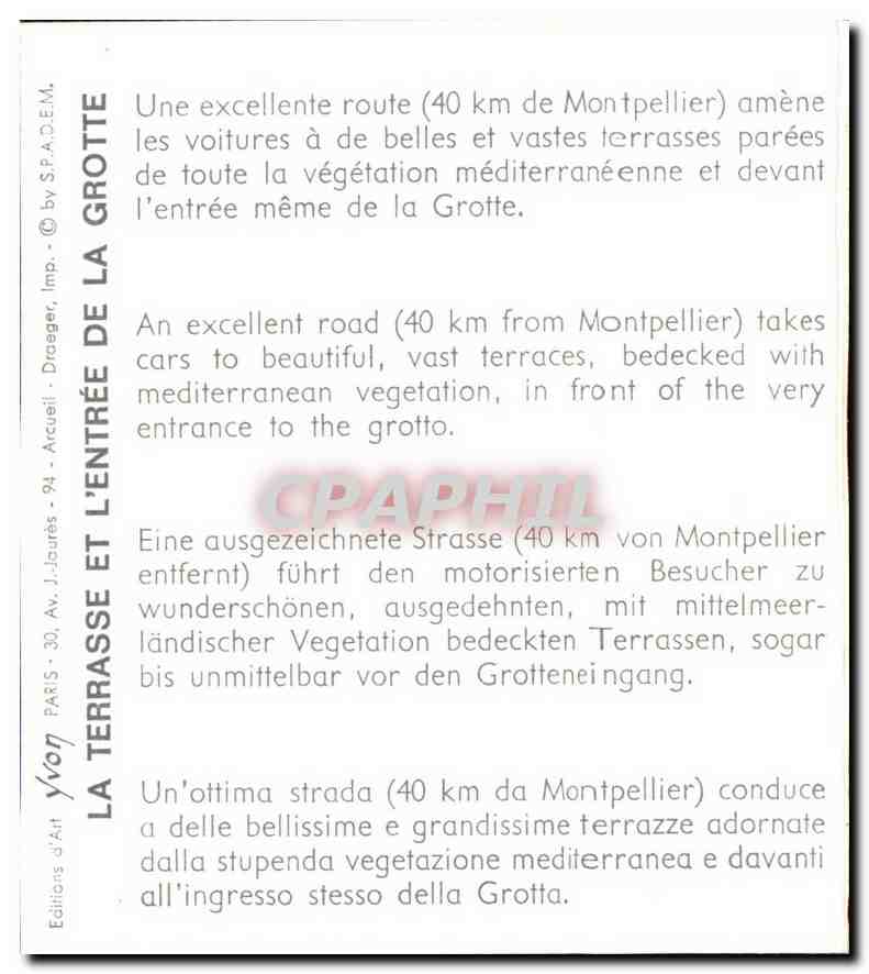 CPM La Falaise Illuminee Une excellente Route 40 Km de Montpellier amene les voitures a de belles et — Rückseite
