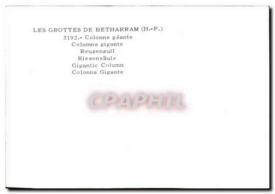 CPM Les Grottes de Betharram H P Colonne Geante  — Rückseite