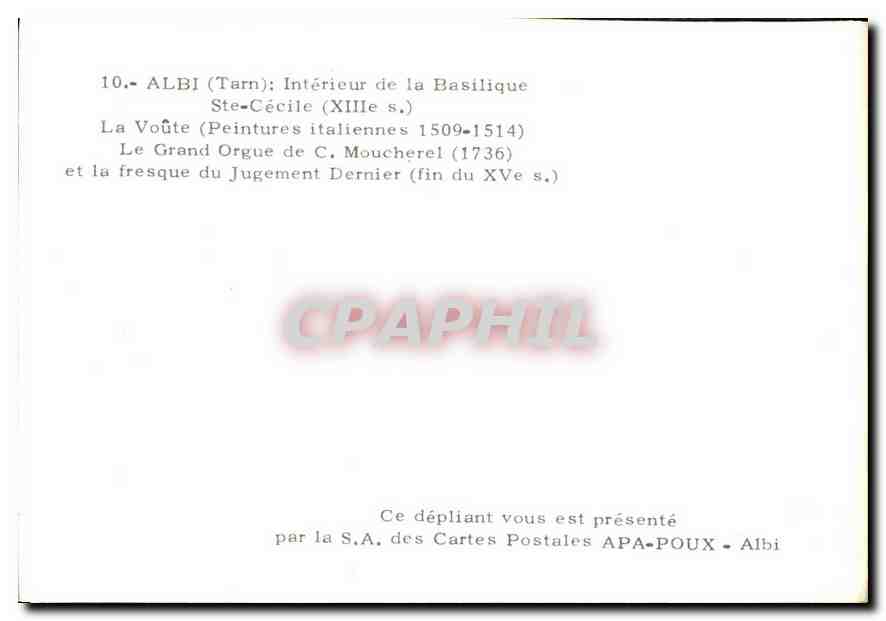CPM Albi Tarn la Basilique Ste Cecile XIII S la Voute Peintures italiennes 1509 1514 le grand Orgue  — Rückseite
