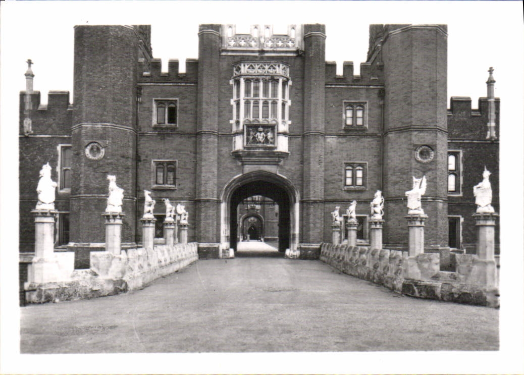 CPM Hampton Court Palace West front Moat Bridge showing restored King's Beasts 