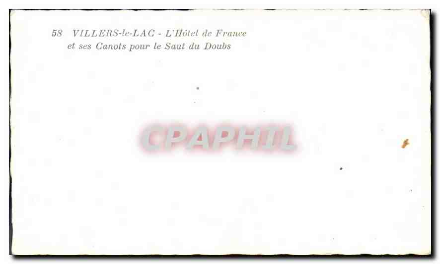 CPM Villers le Lac L'Hotel de France et ses Canots pour le Saut du Doubs  — Rückseite