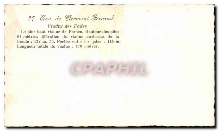 CPM Env de Clermont Ferrand viaduc des fades  — Verso