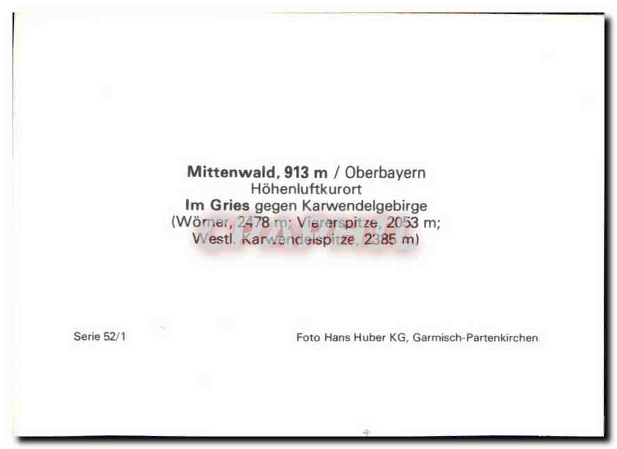 CPM Mittenwald Oberbayern Hohenluftkurort Im Gries gegen Karwendelgebirge  — Back