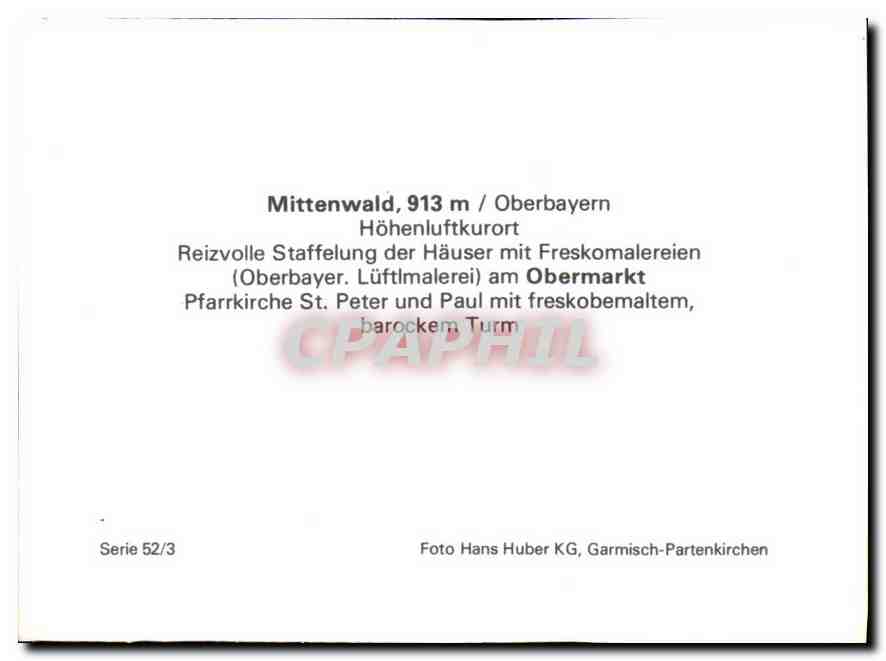 CPM Mittenwald Oberbayern Hohenluftkurort  — Back