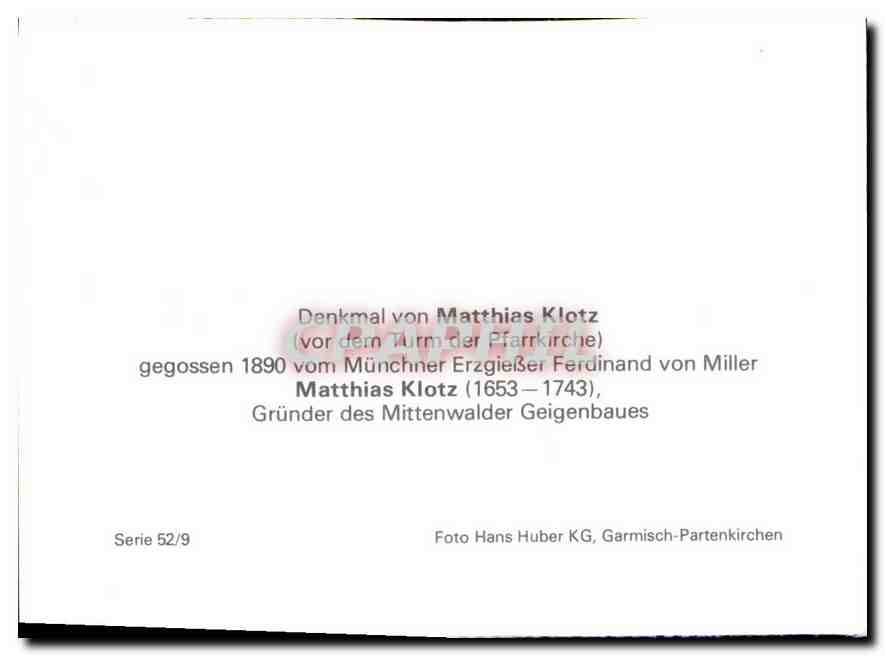 Statue de Matthias Klotz — monument commémoratif — série 52/9, Garmisch-Partenkirchen — Rückseite