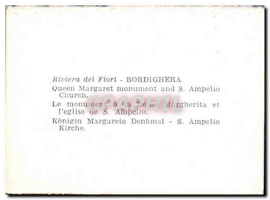 CPM Bordighera Monumento alla Regina Margherita e Chiesa S Ampelio  — Rückseite