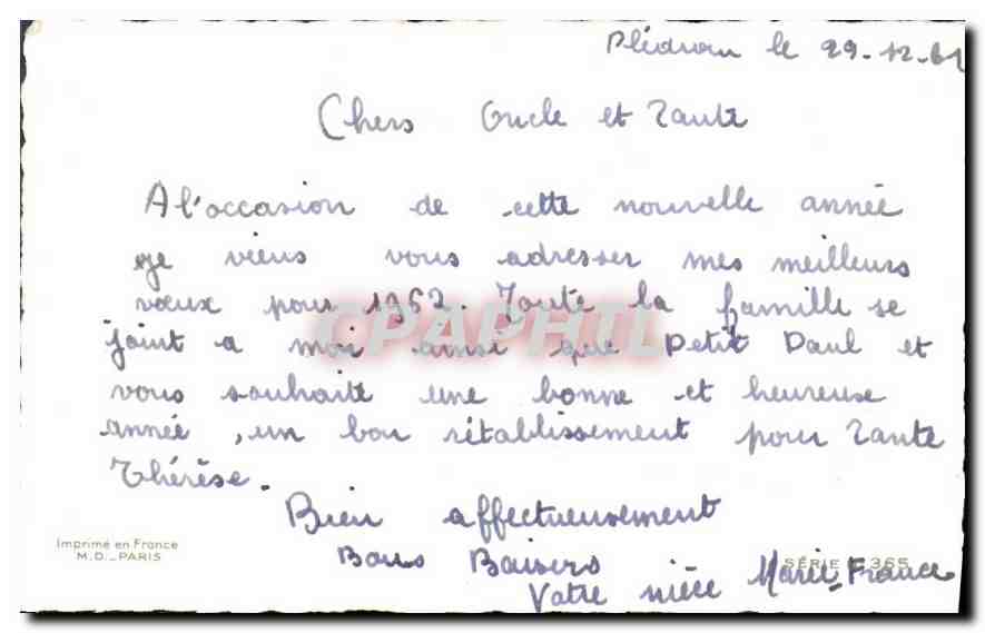 CPM Bonne Annee  — Verso