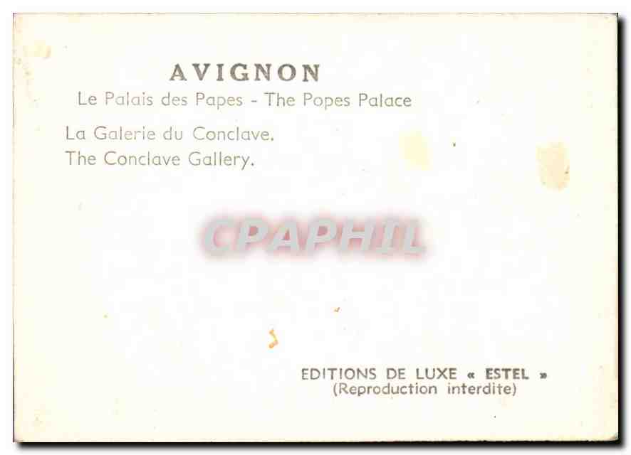 CPM Avignon Le Palais des Papes La Galerie du Conclave  — Verso