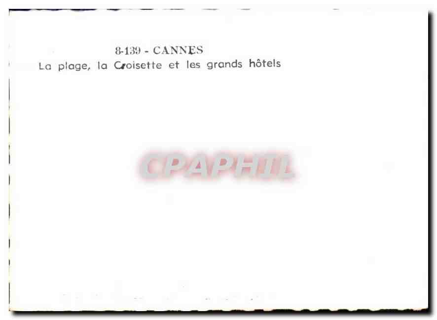 CPM Cannes la plage la Croisette et les grands hotels  — Verso