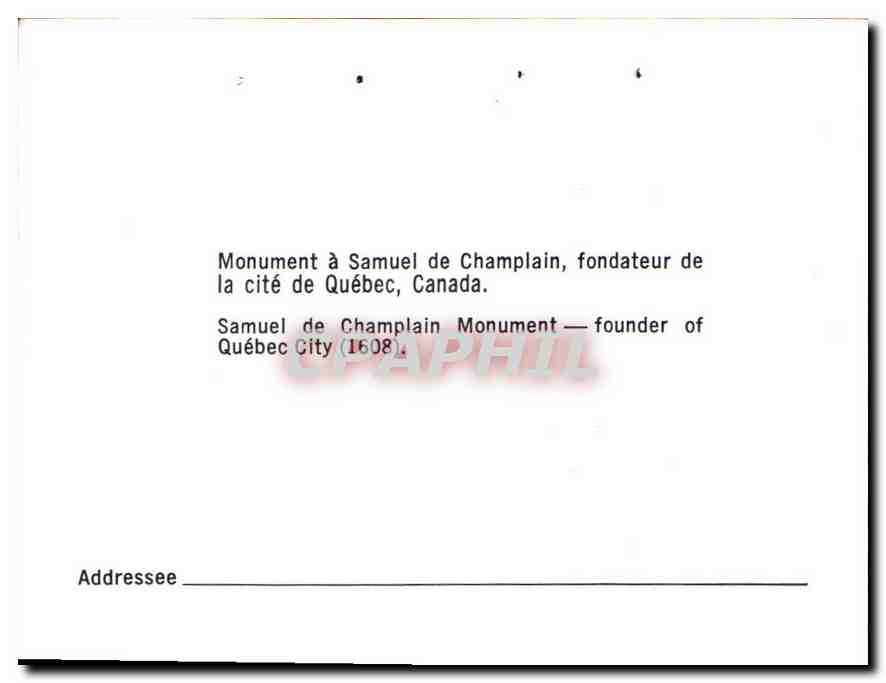 CPM Monument a Samuel de Champlain fondateur de la cite de Quebec canada  — Back