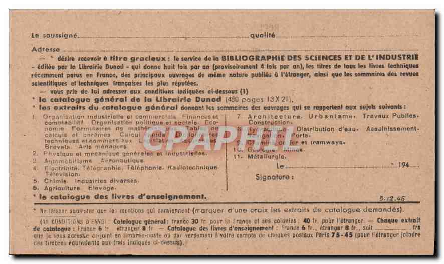 Carte Dunod Editeur Rue Bonaparte Paris Napoleon — Rückseite
