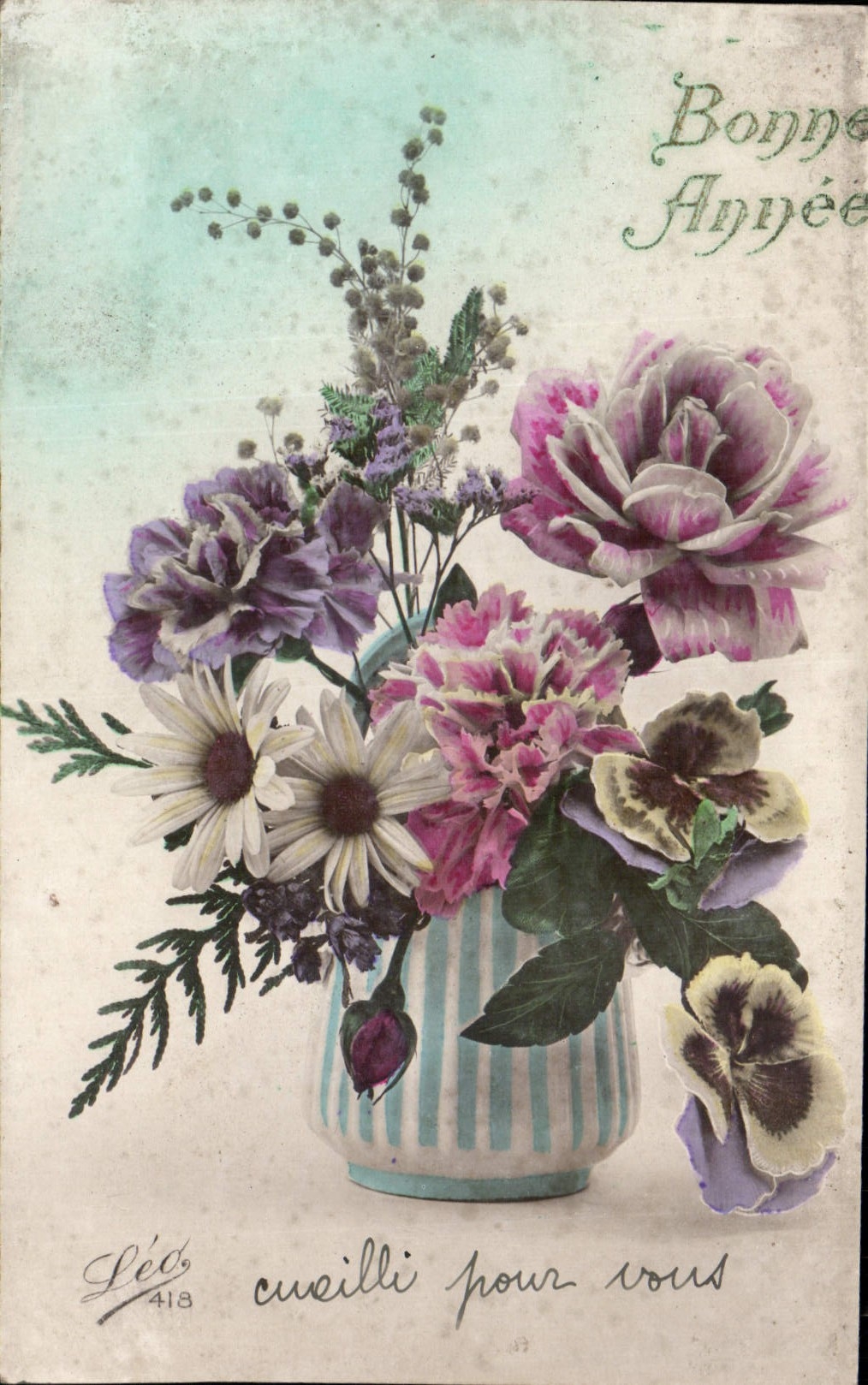 CPA Bonne Annee Fleurs