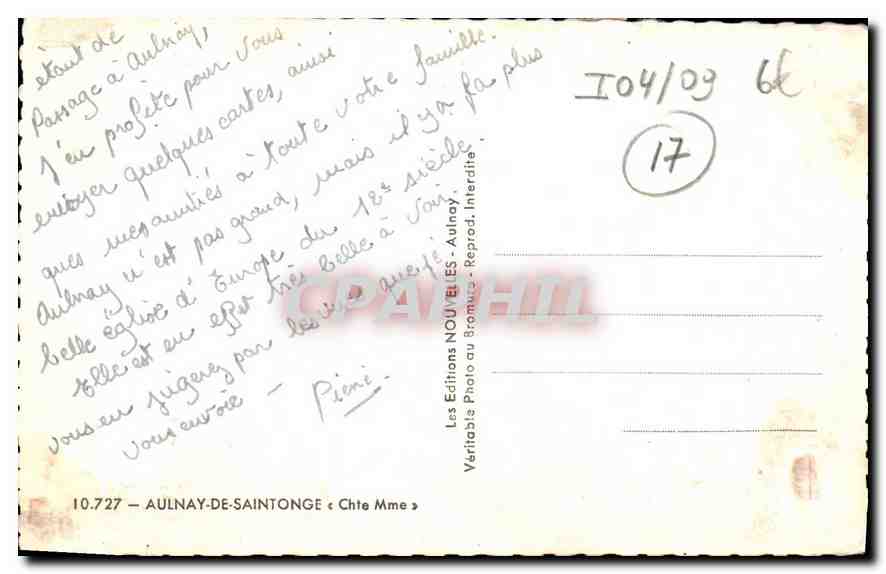 CPA Aulnay de Saintonge Chte Mme  — Back