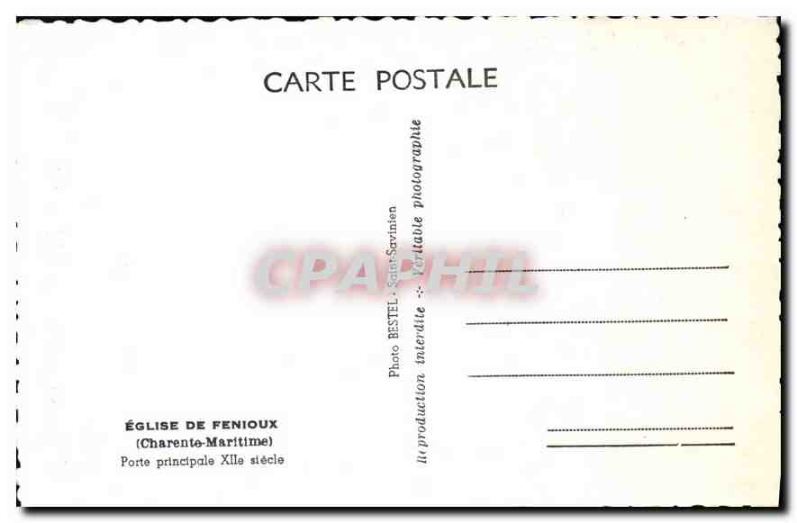 CPA Eglise de Fenioux Chareante Maritime porte principale XIIe siecle  — Back