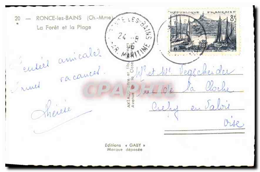 CPA Ronce les Bains Ch Mme la foret et la plage  — Back