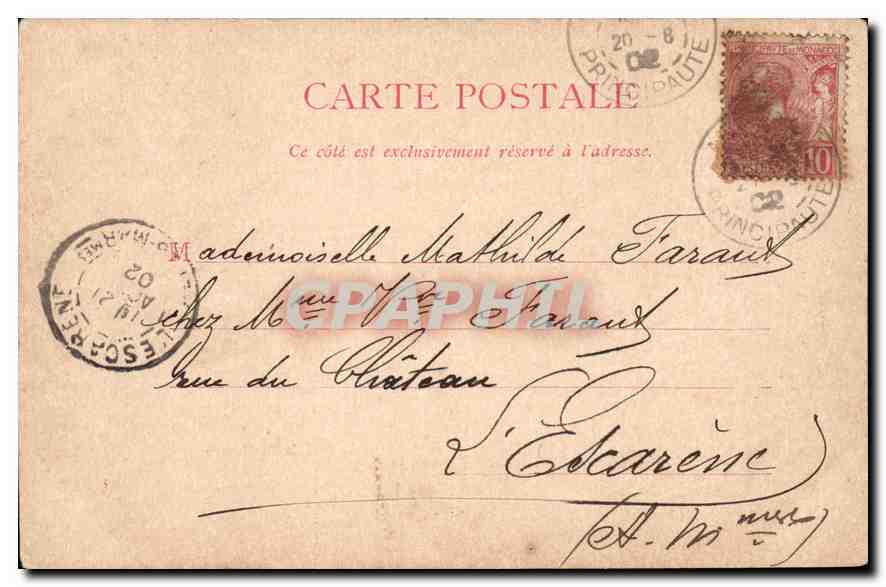 CPA Souvenir de Monaco le palais du Prince  — Rückseite