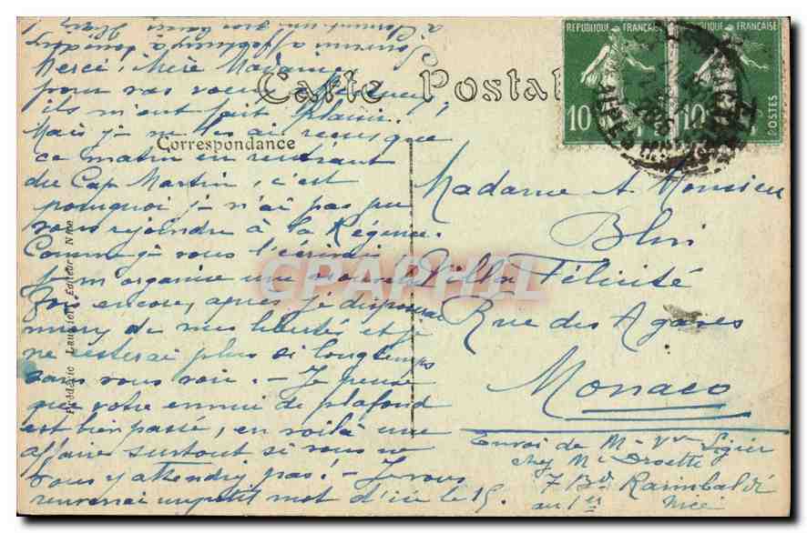 CPA Menton vue generale prise du Cap Martin  — Rückseite