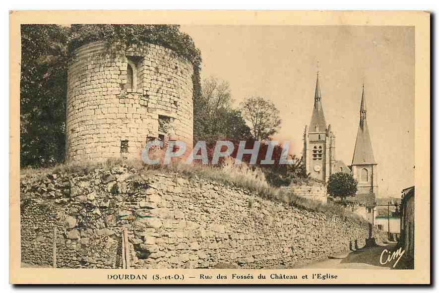CPA Dourdan S et O Rue des Fosses du Chateau et l'Eglise 