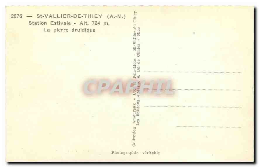 St-Vallier-de-Thiey — La pierre druidique — Éditions Amateurs, Nice — Rückseite