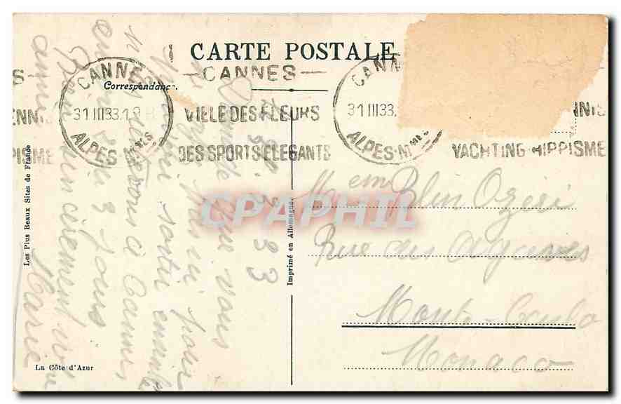 CPA Cannes La Plage et la Promenade de la Croisette  — Rückseite