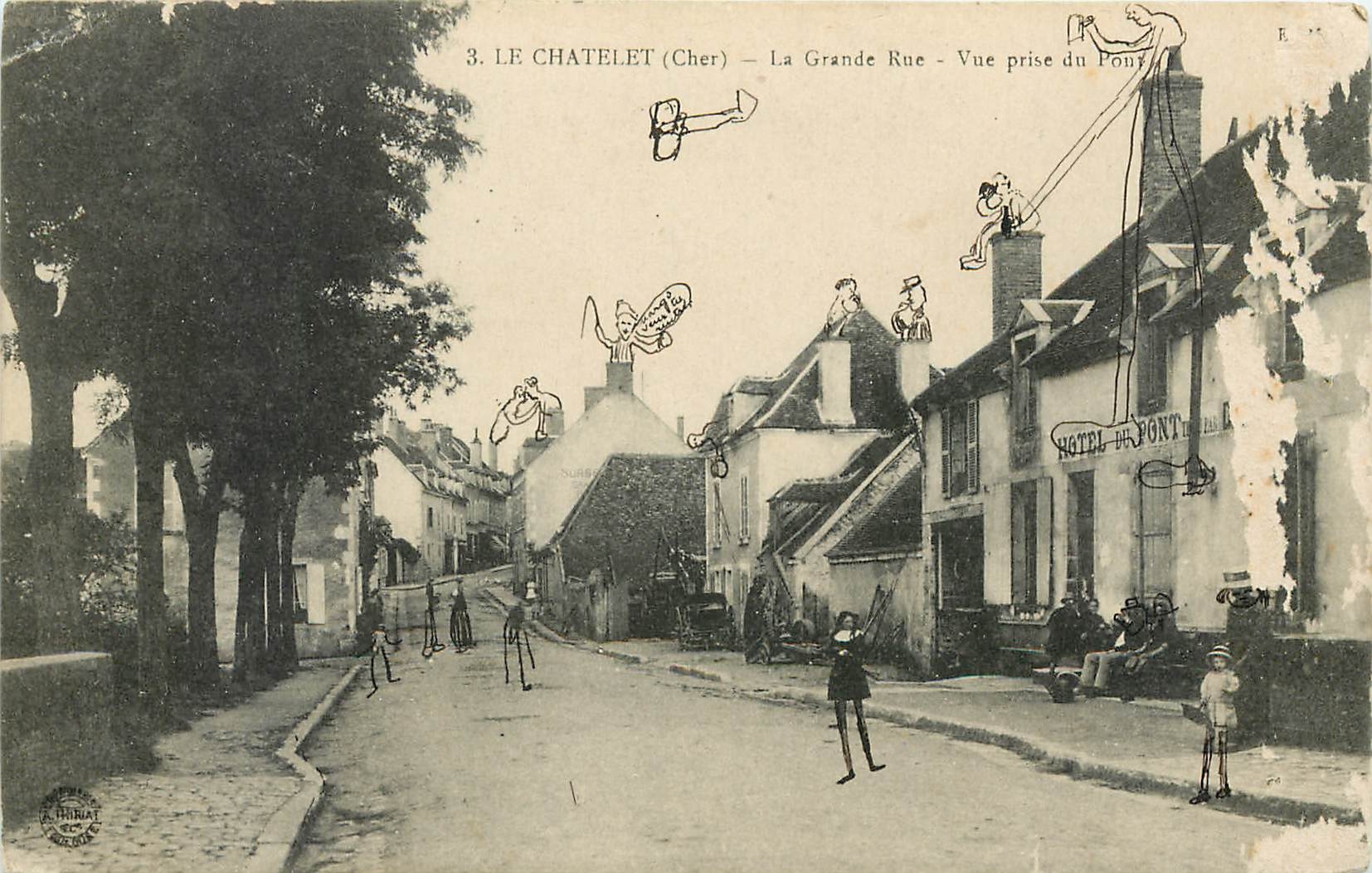 Le Châtelet (Cher) — La Grande Rue — Vue prise du Pont — Éditeur HINHAT, n°3