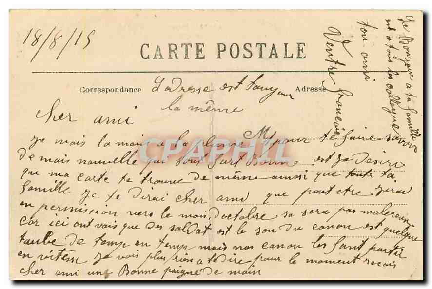 CPA Arras Beffroi Petite Place cote droit apres le Bombardement  — Verso