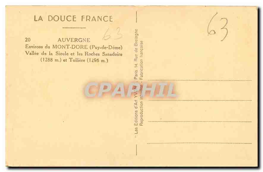 CPA La Douce France Auvergne Environs du Mont Dore Puy de Dome Vallee de la Sioule et les roches San — Verso