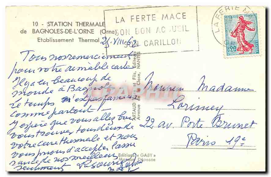 CPA Station thermale de Bagnoles de L'Orne Orne Etablissement Thermal  — Rückseite