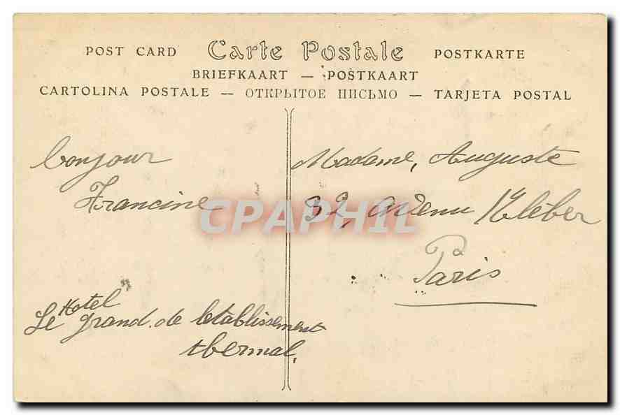CPA Bagnoles de l'Orne Le Grand Hotel de l'Etablissement Thermal  — Rückseite