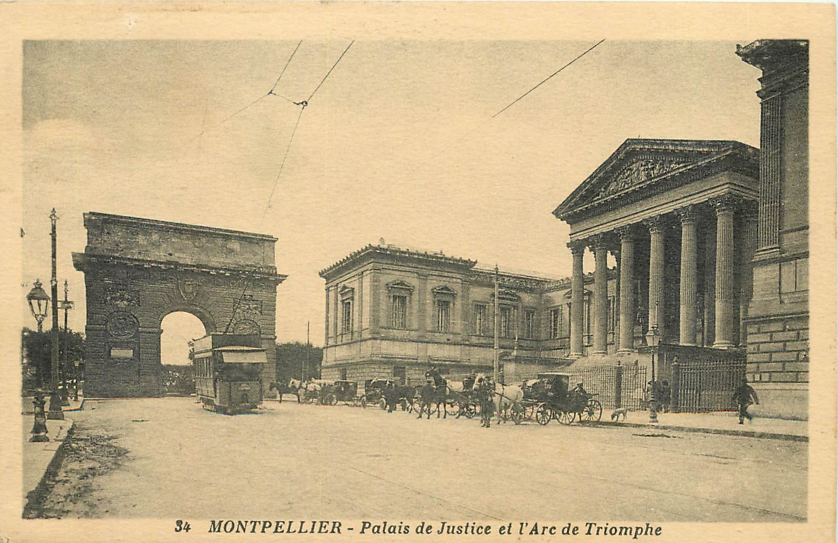 CPA Montpellier Palais de Justice et l'Arc de Triomphe 