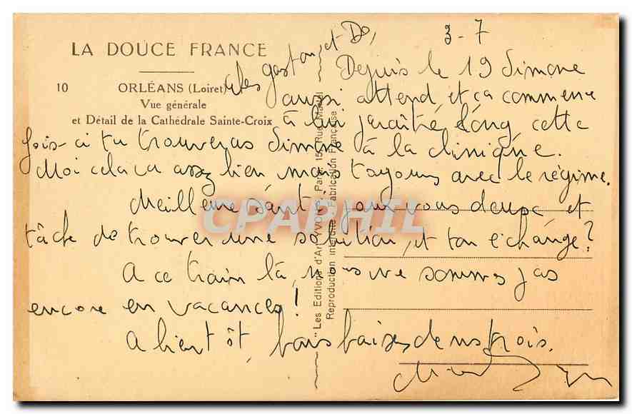 CPA La Douce France Orleans Loiret Vue generale et Detail de la Cathedrale Sainte Croix  — Verso