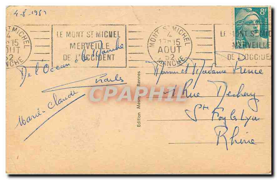Le Mont Saint-Michel — Côté Sud-Ouest — Édition Mesny Rennes n°1027 — Rückseite