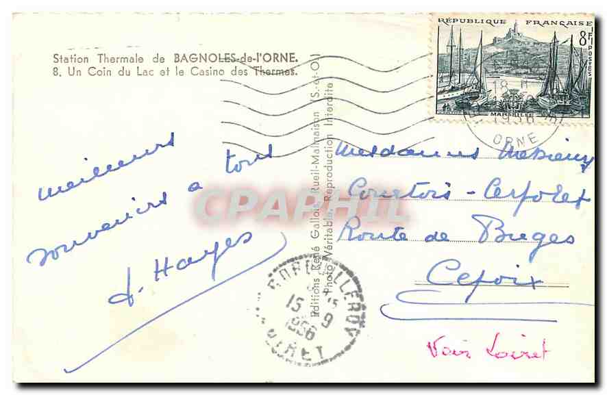 CPA Station Thermale de Bagnoles de l'Orne un coin du Lac et le Casino des Thermes  — Rückseite